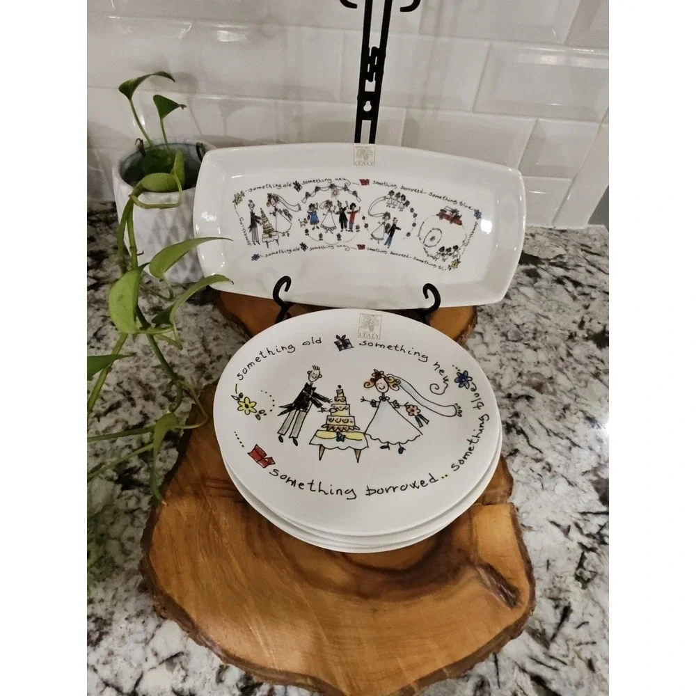 Opificio Etico‎ - SET OF 5- 1 Serving Platter 12.5 inc , 4 Plates 8.5 Inc